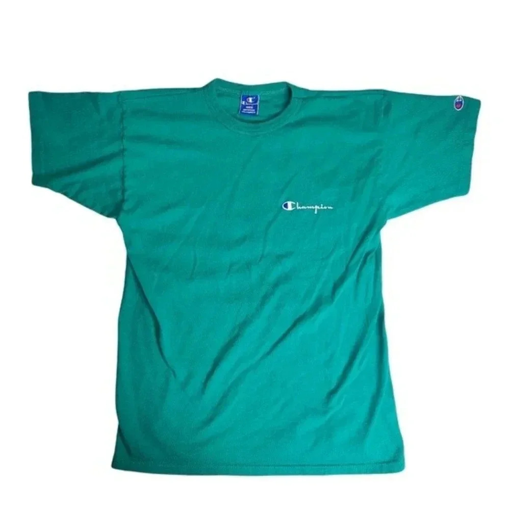 Vintage Champion T Shirt Blank Made in USA Single Stitch Size Small Green